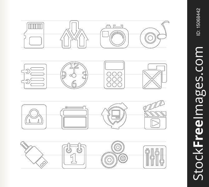 Phone performance, internet and office icons - icon set