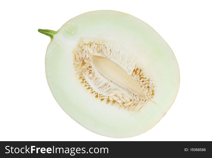 Melon cut on white background fifty-fifty