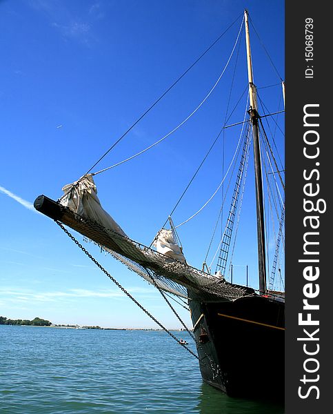 The bowsprit of retro sailing ship. The bowsprit of retro sailing ship