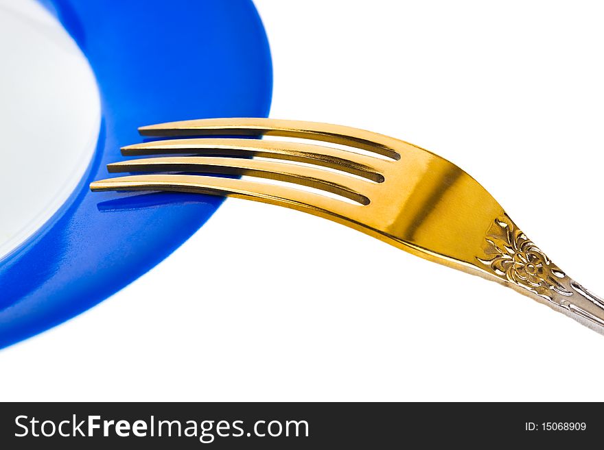 Plate and fork isolated on white background