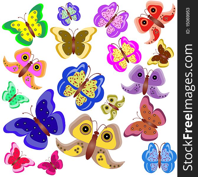 Set of motley butterflies. Vector illustration