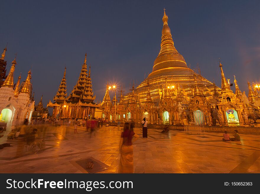 Shwedagon golden pagoda in Yangon,Myanmar