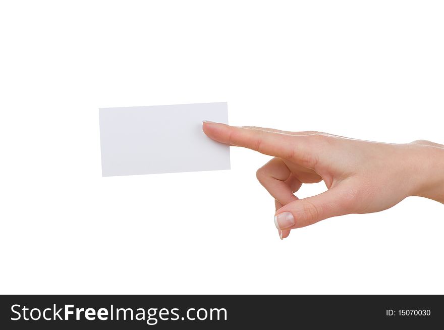 Business card in female hands