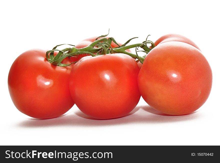 Five tomatoes on the vine