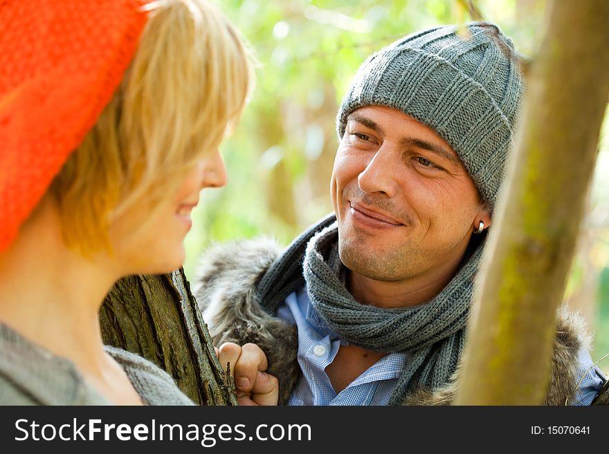 Outdoor couple portrait in forrest. Outdoor couple portrait in forrest