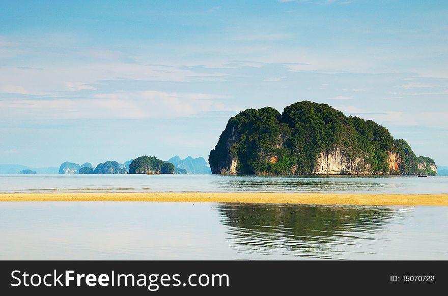 High cliffs on the tropical island. Exotic tropical landscape.