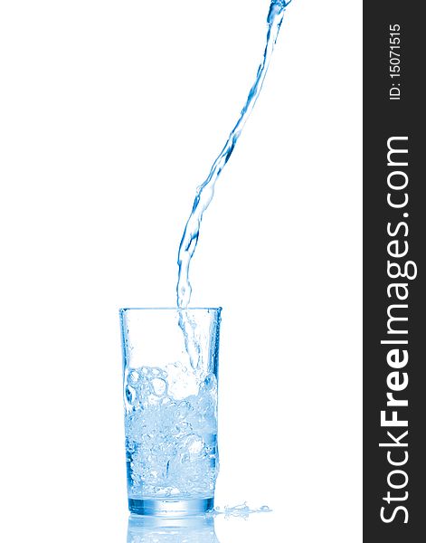 Fresh clear water in the glass isolated on white background
