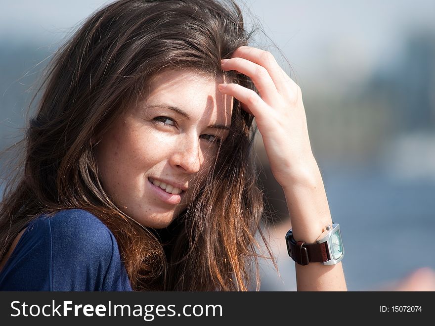 Portrait of cute natiral beautiful woman with long hair. Portrait of cute natiral beautiful woman with long hair