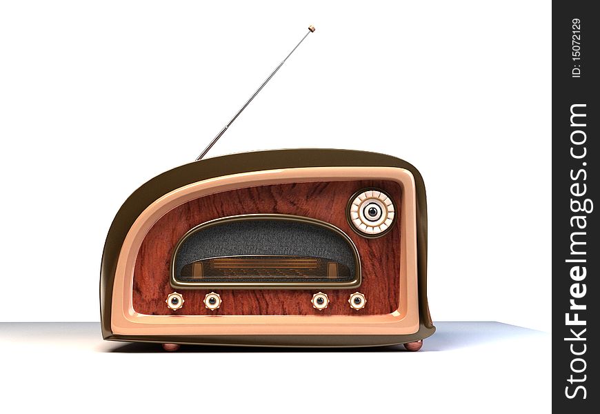 3D render of a retro styled radio on white background