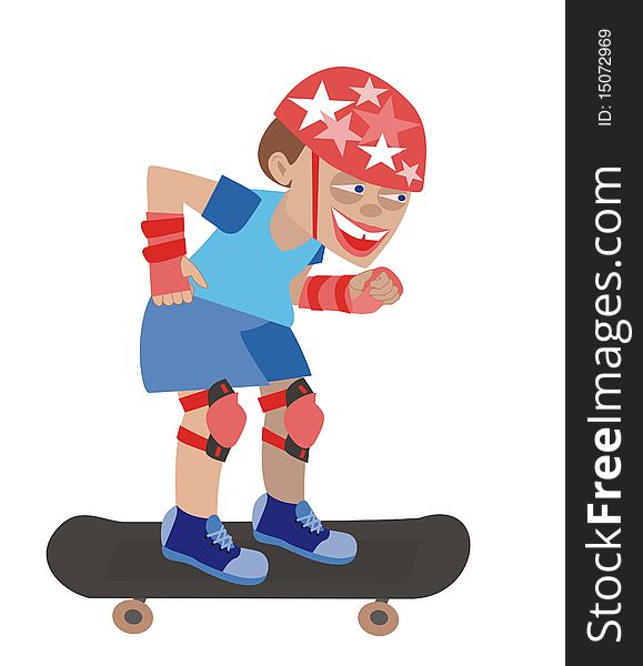 Funny little boy skateboarding.Illustration. Funny little boy skateboarding.Illustration