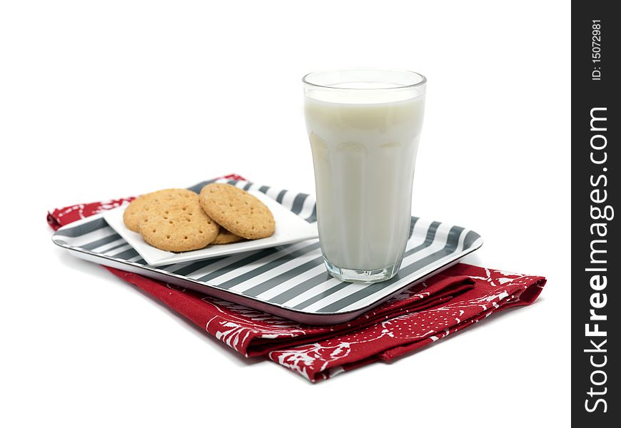 Cookies and milk on a serving tray