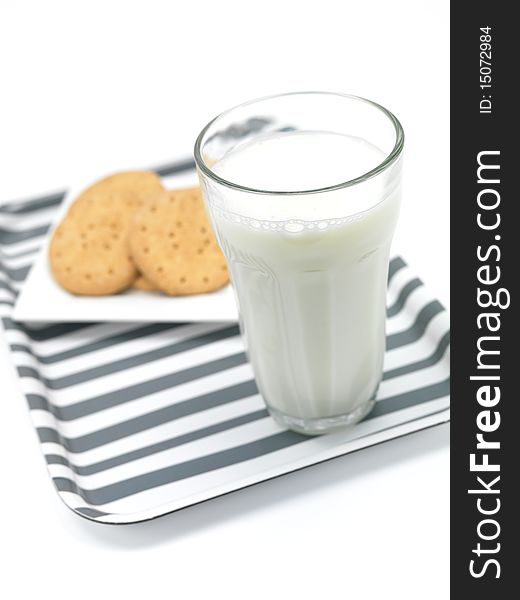 Cookies and milk on a serving tray