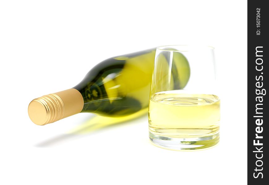 A bottles of white wine isolated against a white background