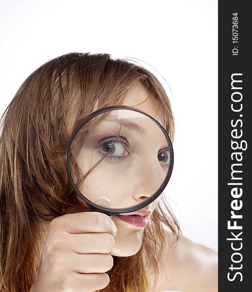 Portrait Woman with magnifier lens
