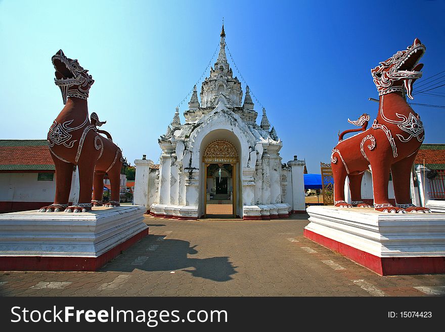 Sigha Guarding The Entrance To A Temple In Lumphan