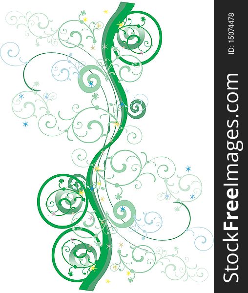 Illustratin with green abstract curls on white background