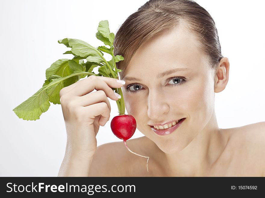 Portrait of woman with radish