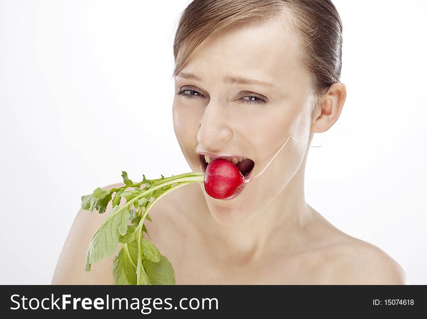 Portrait of woman with radish