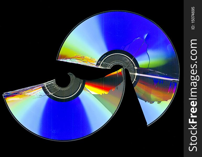 Broken cd rom scan isolated on black