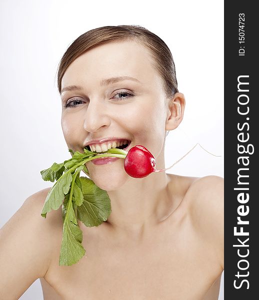 Portrait of woman with radish