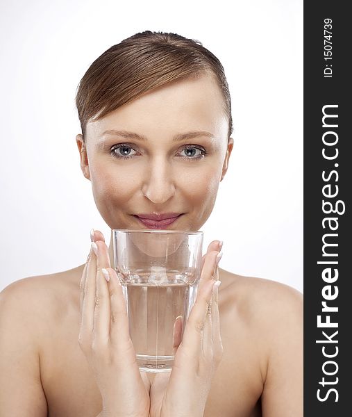 Portrait woman with glass of water