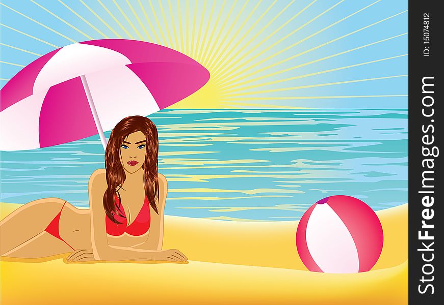 Vector illustration of a woman on the beach. Vector illustration of a woman on the beach