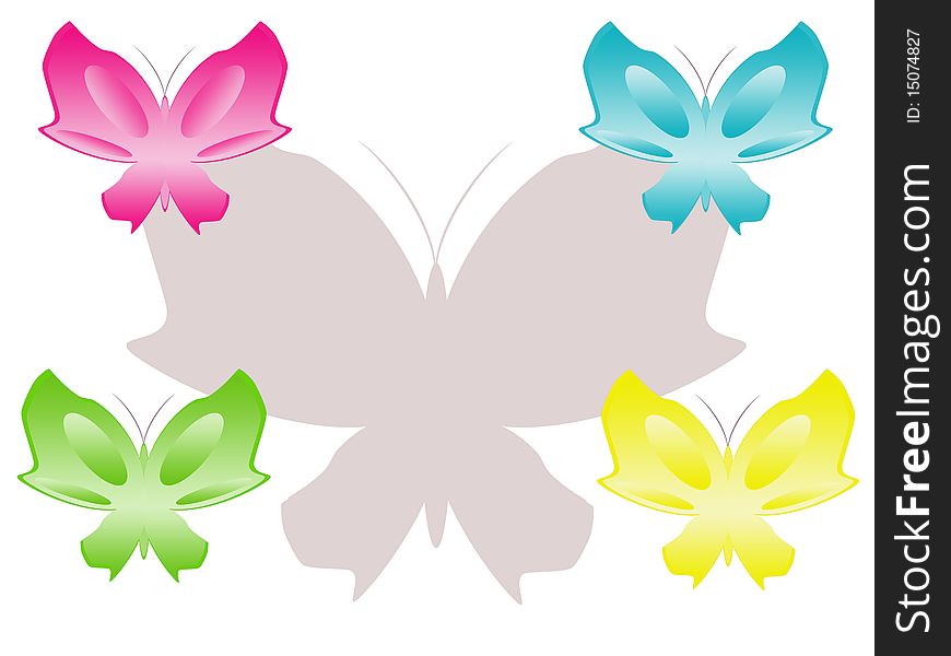 Set of five colour butterflies