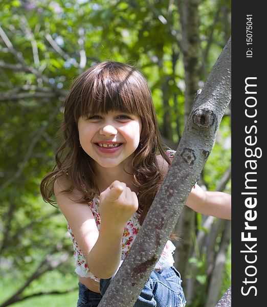 Happy Young Girl Points A Finger