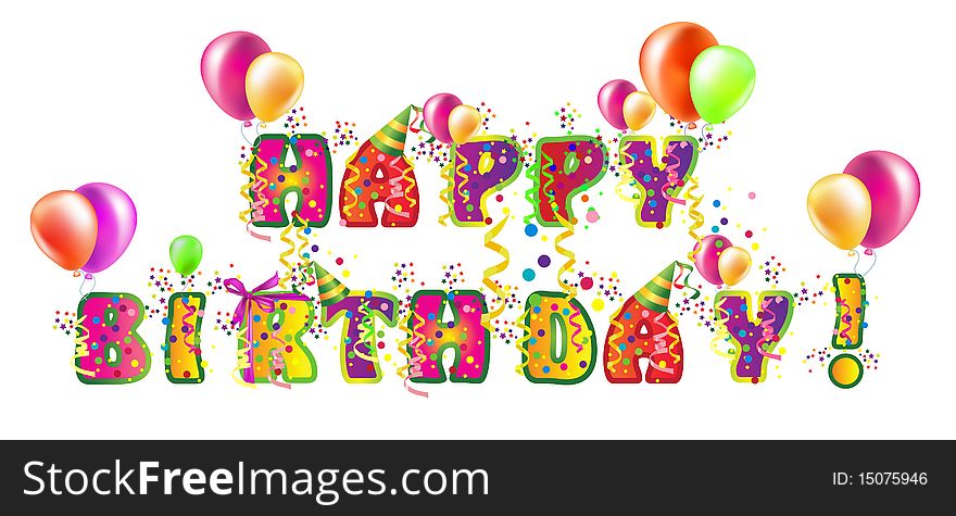 Decorative birthday text for design with balloons. Decorative birthday text for design with balloons
