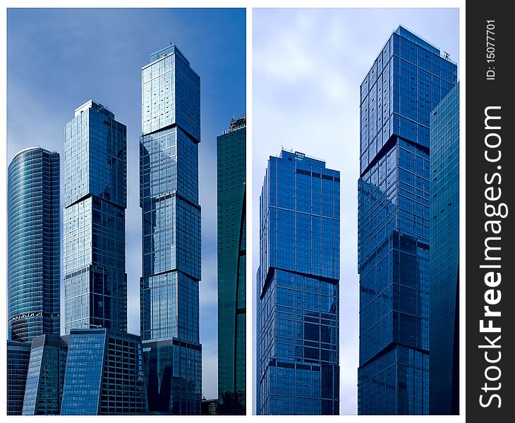 Moscow City business center. Collage.