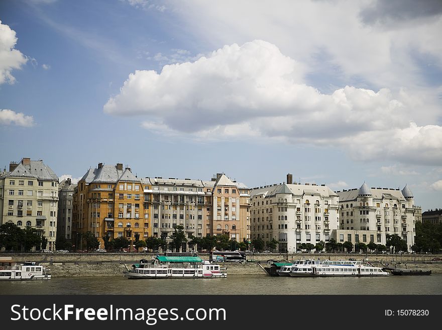 Cityscape of the downtown of the capital of Hungary - Budapest, from the river Danube,. Cityscape of the downtown of the capital of Hungary - Budapest, from the river Danube,