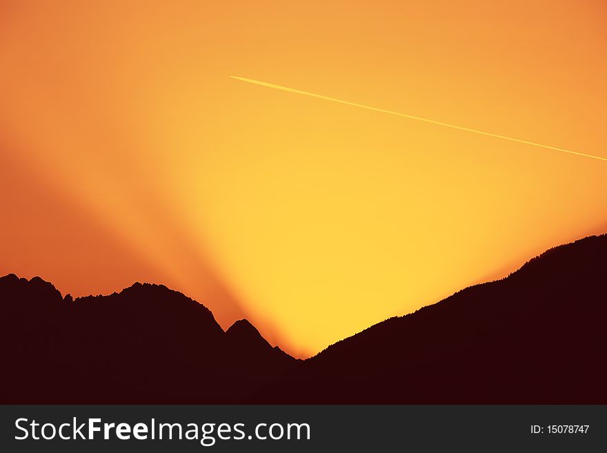 Alpine sunrise in tyrol, in middle of the herat of austria.