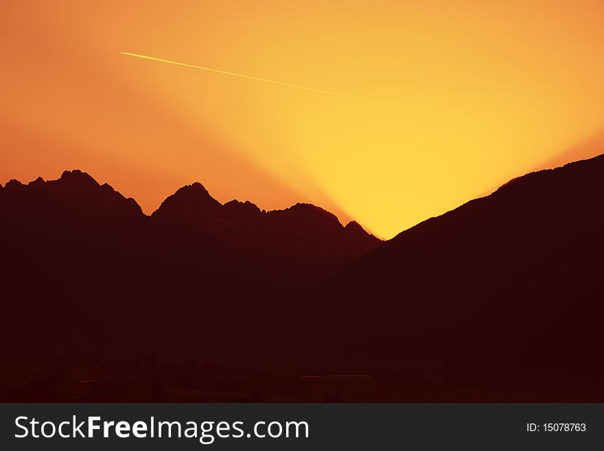 Alpine sunrise in tyrol, in middle of the herat of austria.