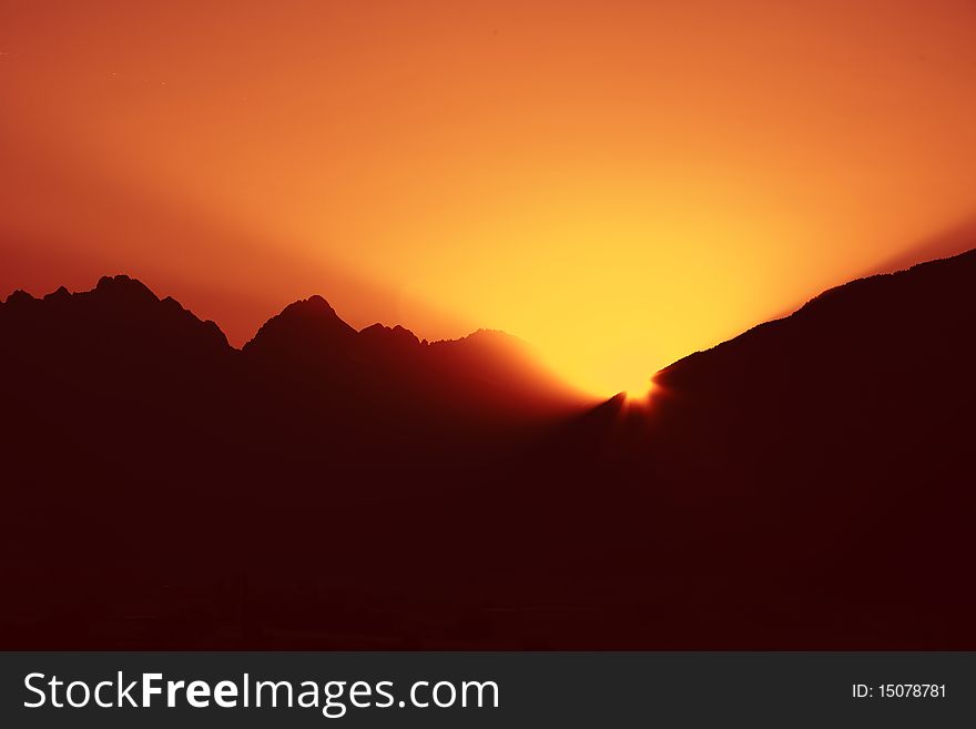 Alpine sunrise in tyrol, in middle of the herat of austria.