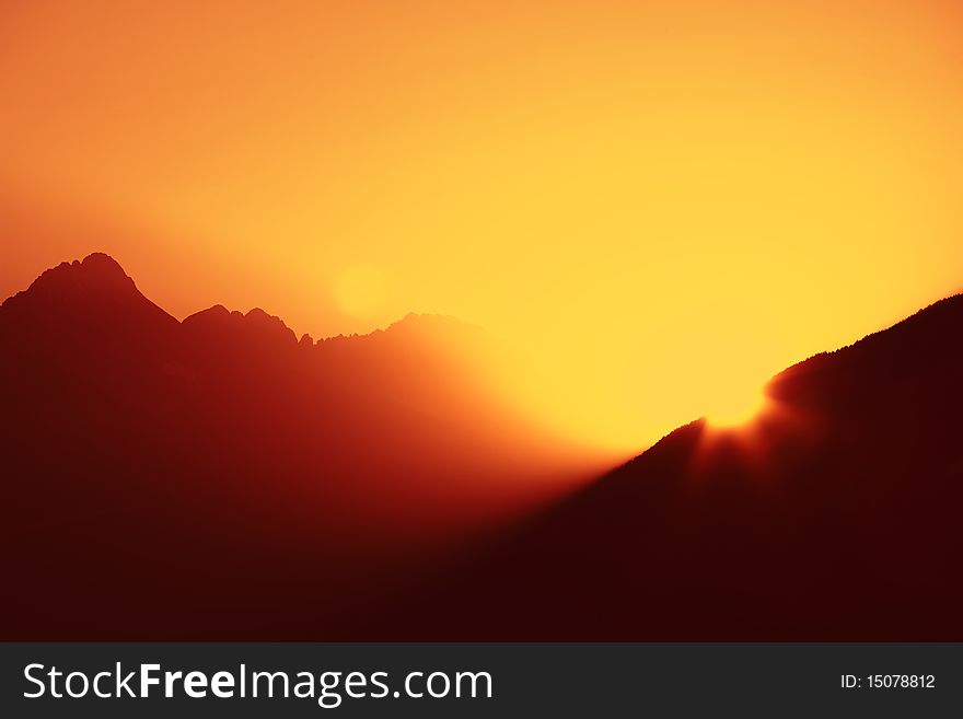 Alpine sunrise in tyrol, in middle of the herat of austria.