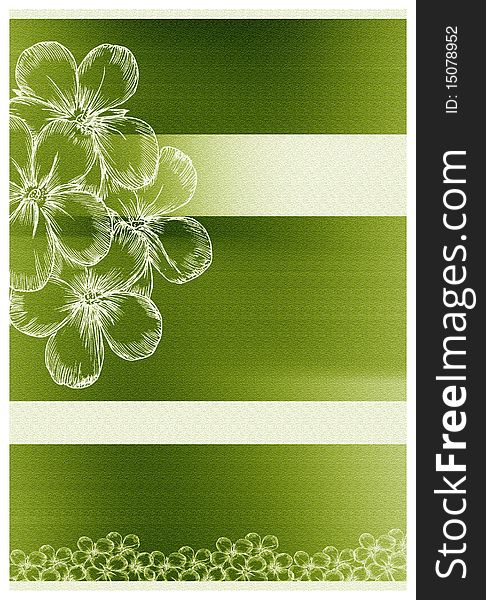 A beautiful  green and white invitation card with  flowers  background