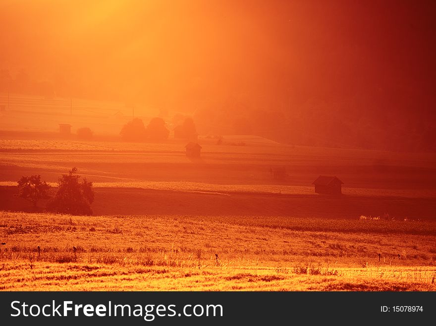 Alpine sunrise in tyrol, in middle of the herat of austria.