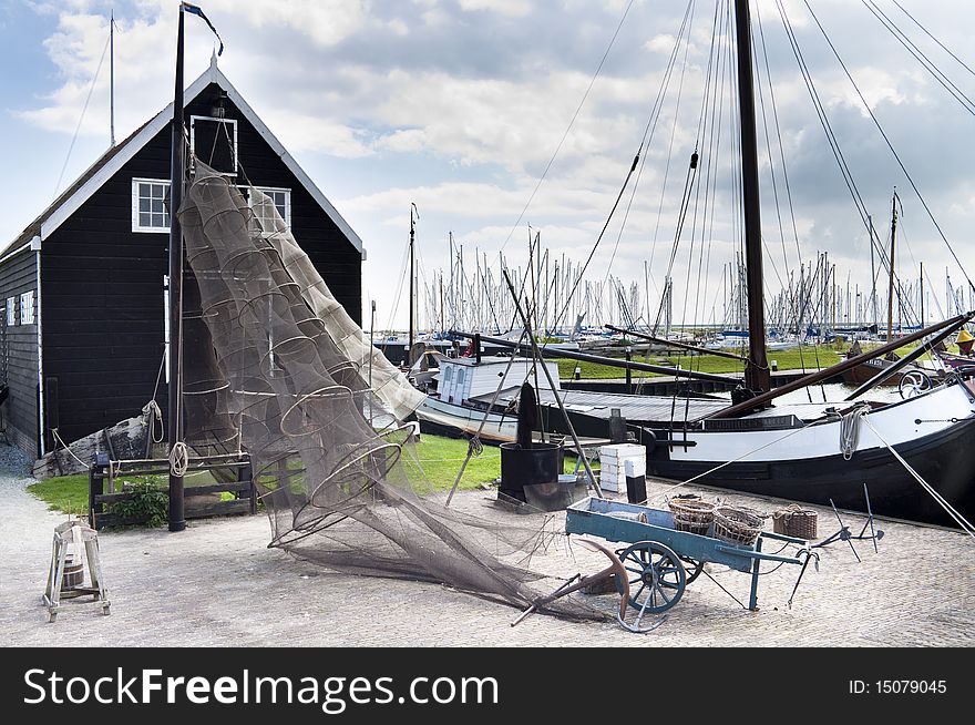 Old Fishing equipment in a dutch harbor