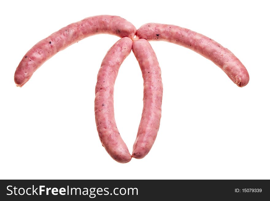 Tasty garlic sausage pieces isolated over white background. Tasty garlic sausage pieces isolated over white background.