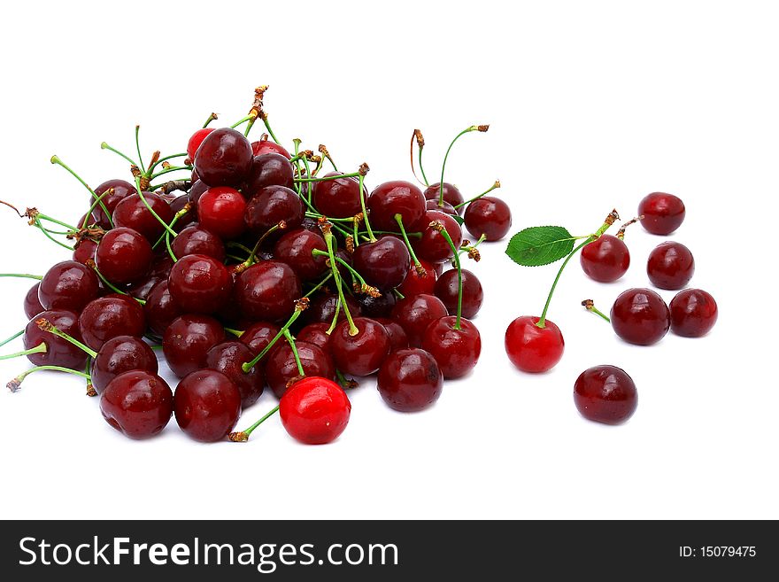 Ripe a sweet cherries isolated on white background. Ripe a sweet cherries isolated on white background