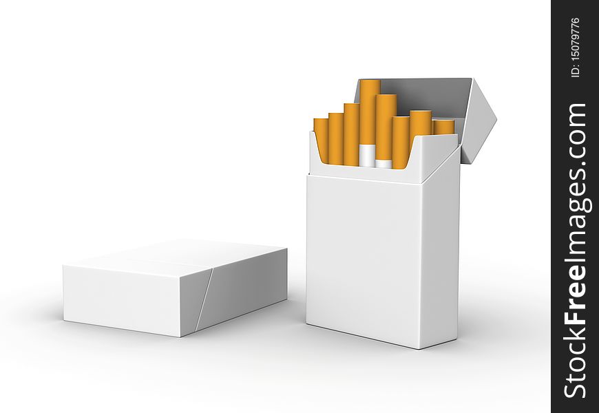 A render of two isolated blank packs of cigarettes