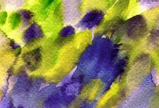 Abstract Colorful Watercolor Splashes, Drops, Brush Smears Background. Hand Painted Green, Purple Texture For Covers Royalty Free Stock Images