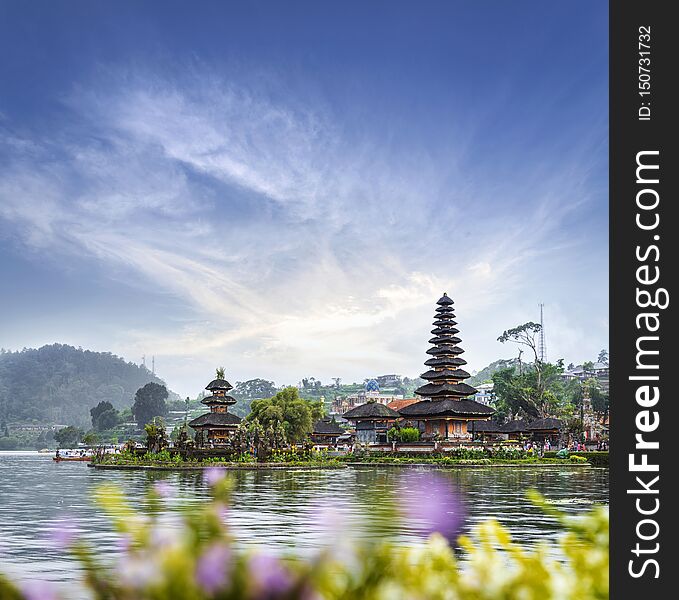 Pura Ulun Danu Bratan temple in Bratan lake, is famous tourist attraction destination in Bali island, Indonesia