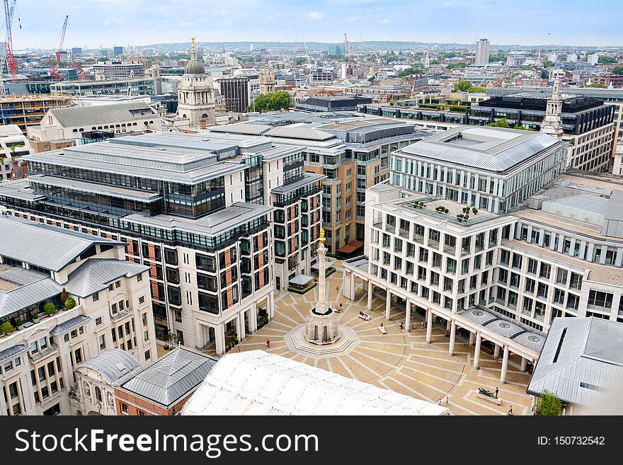 View of London from above. Paternoster Square seen from St Paul`s Cathedral.
