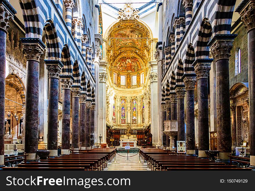 The Altar Of The Cathedral Di San Lorenzo In The Italian City Of Genoa