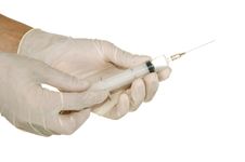 Syringe In His Hand Royalty Free Stock Image