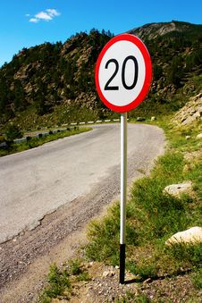 Speed Limit Sign On Old Road In Mountains Stock Photos Speed Limit Sign On Old Road In Mountains Stock Photos