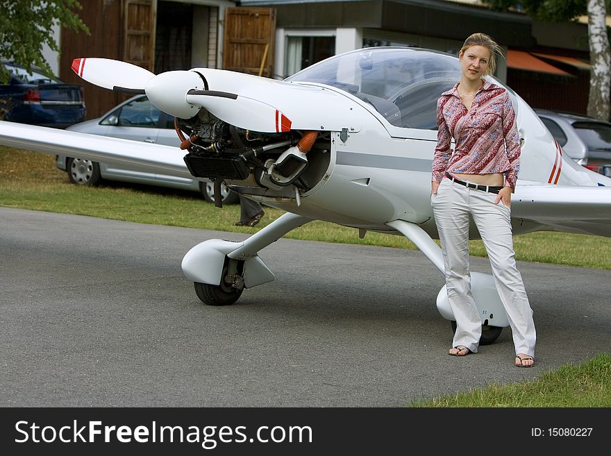 Model-Shooting with a Airplane on a aerodrome. Model-Shooting with a Airplane on a aerodrome