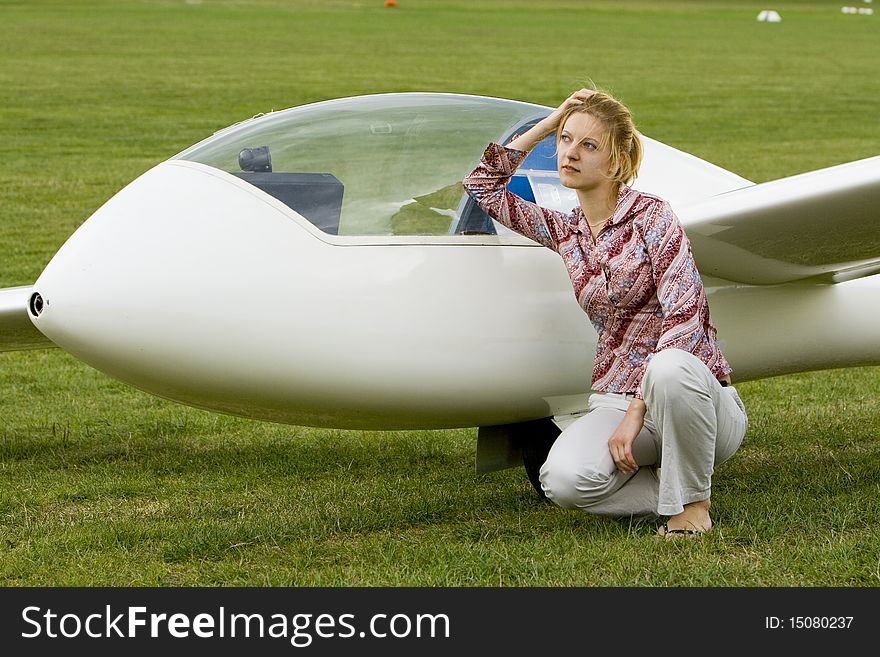 Model-Shooting with a sailplane on a aerodrome. Model-Shooting with a sailplane on a aerodrome