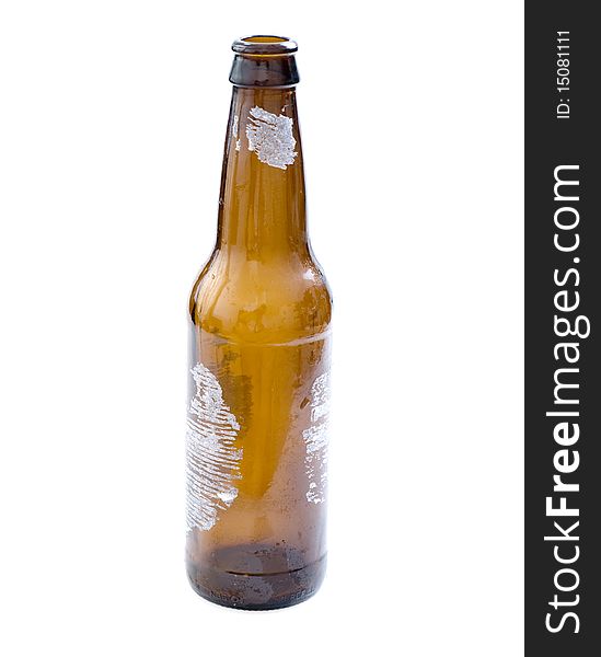 Isolated Beer Glass with Torn Off Label on White Background.